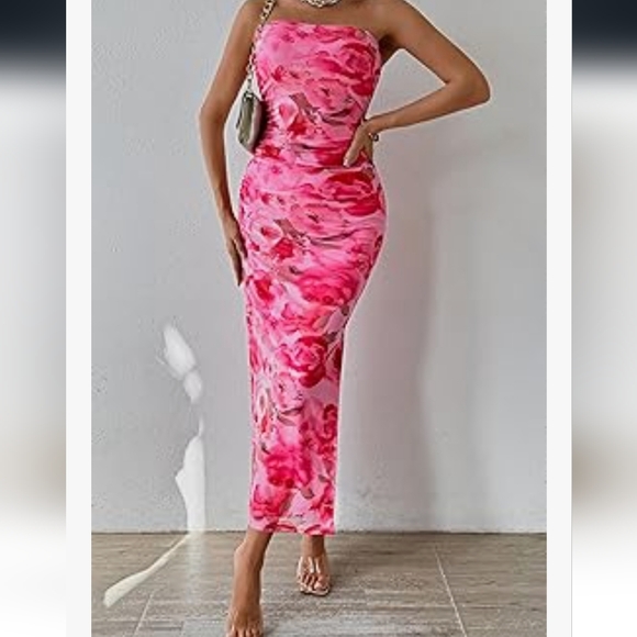 Pink Floral Strapless Dress NWT - Picture 4 of 11